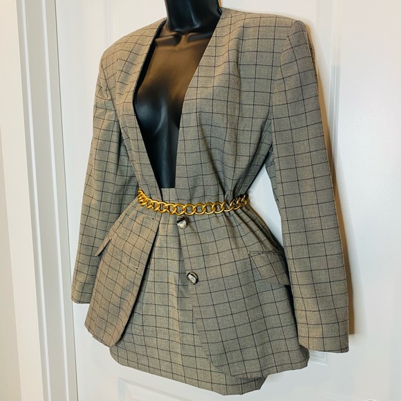 Vintage Gray Check Skirt Suit Size 10